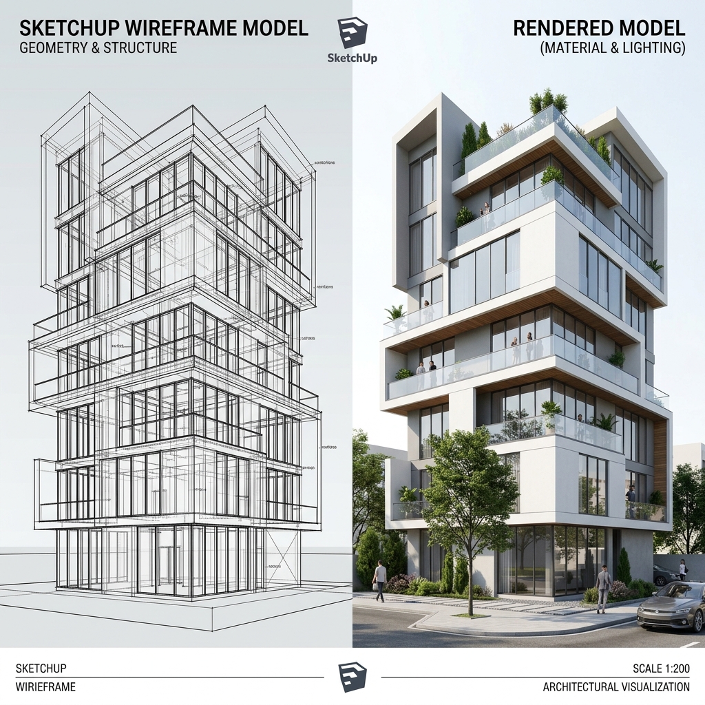Bir binanın 3D SketchUp modeli